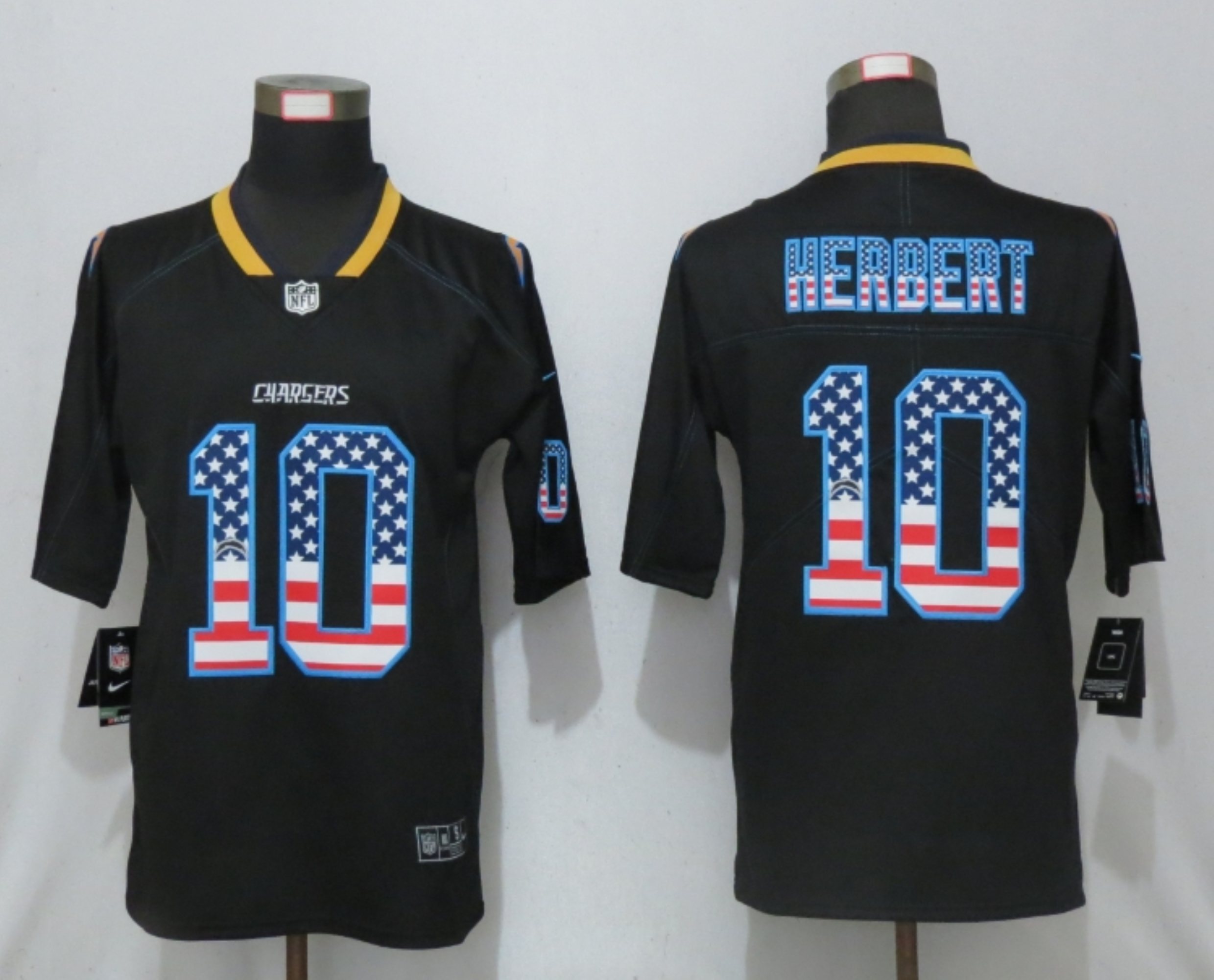 Men New Nike San Diego Chargers #10 Herbert USA Flag Fashion Black Elite Jersey
